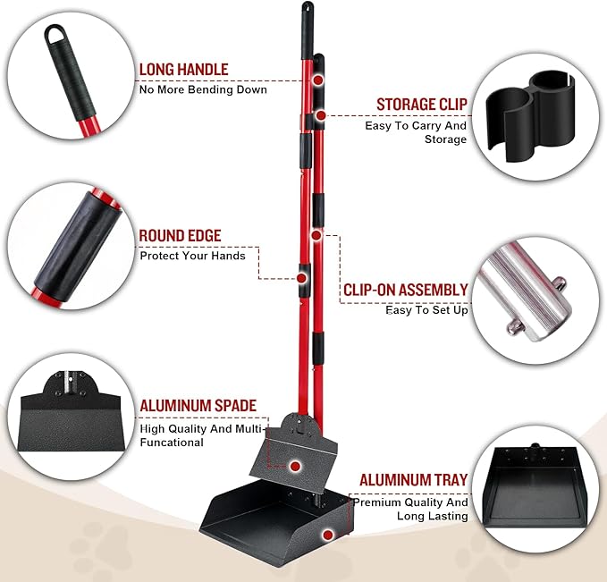Pooper Scooper for Large Dogs, Adjustable Long Handle Metal Tray and Spade Poop - Image 2