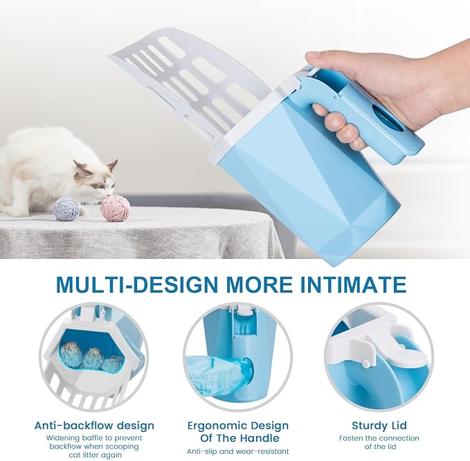 Cat Litter Scooper with Holder Kitty Litter Scoop with Waste Can and 150 Refill - Image 3