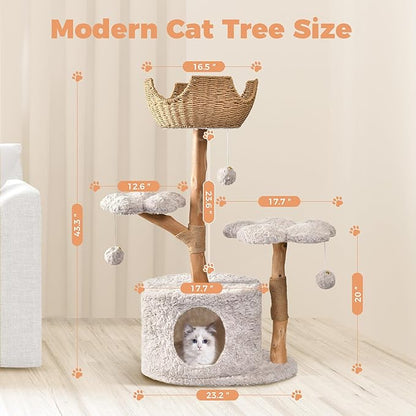 Easyego Modern Cat Tree, 43.3" Aesthetic Wood Cat Tree Tower - Image 6