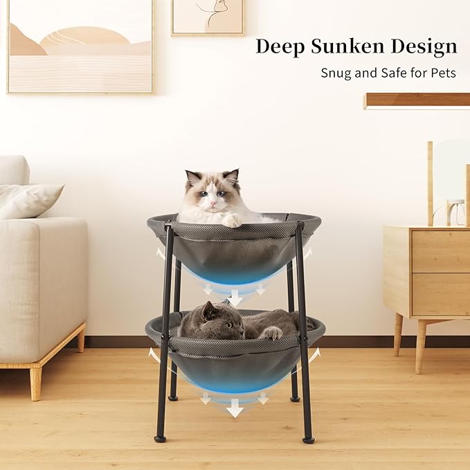 JUNSPOW Double Cat Bed Grey, Breathable Kitty Bed - Image 4