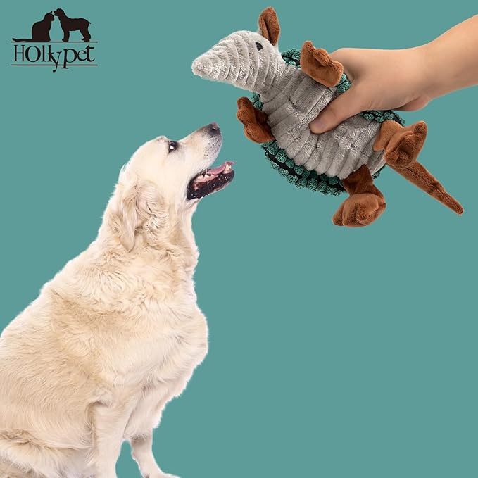 Hollypet Plush Dog Squeaky Toy Stuffed Armadillo Animal Pet Puppy Chew Toys - Image 5