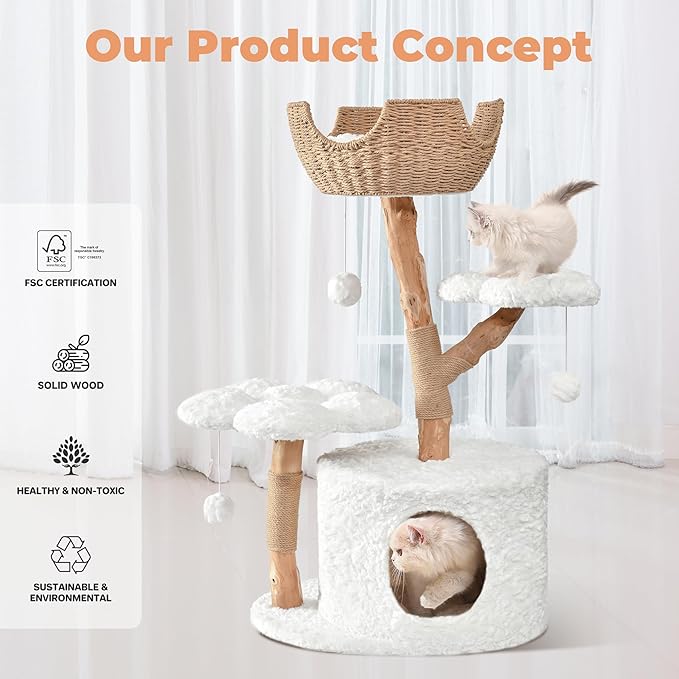 Easyego Modern Cat Tree, 40.5" Aesthetic Wood Cat Tree Tower - Image 5