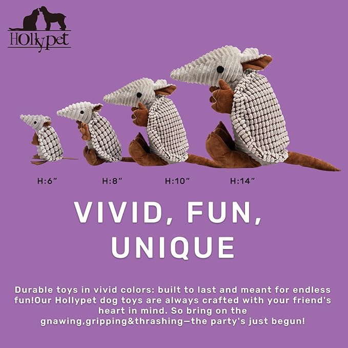 Hollypet Plush Dog Squeaky Toy Stuffed Armadillo Animal Pet Puppy Chew Toys - Image 2