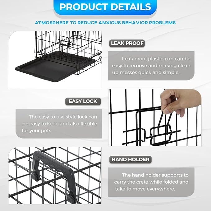 FDW Dog Crate for Small Dogs 18 Inch Folding Metal Wire Pet Cage Single Door - Image 5