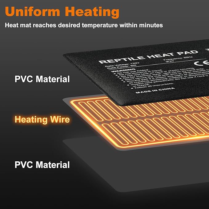 LUCKY HERP Reptile Heat Pad 6x8 Inch 8W Under Tank Terrarium Heating Mat - Image 4