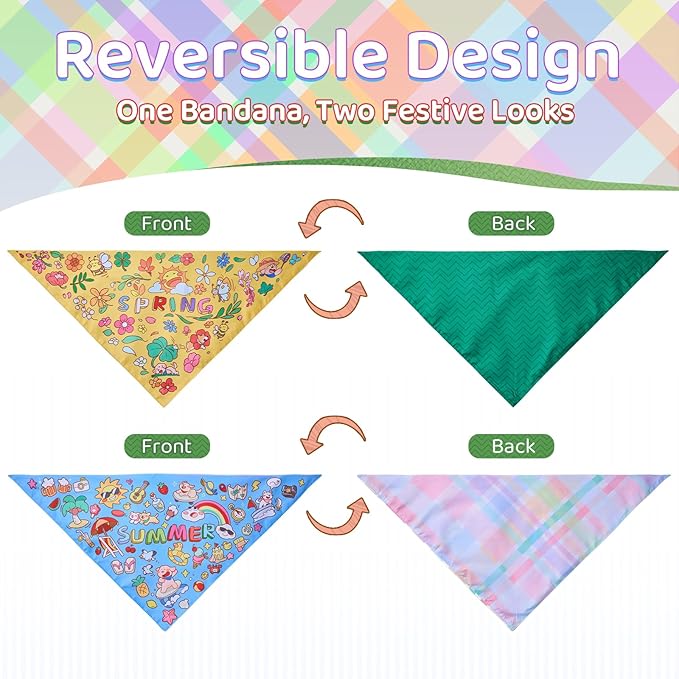 Spring Summer Dog Bandanas, Cute Colorful Bandanas, Washable Cotton Adjustable - Image 2