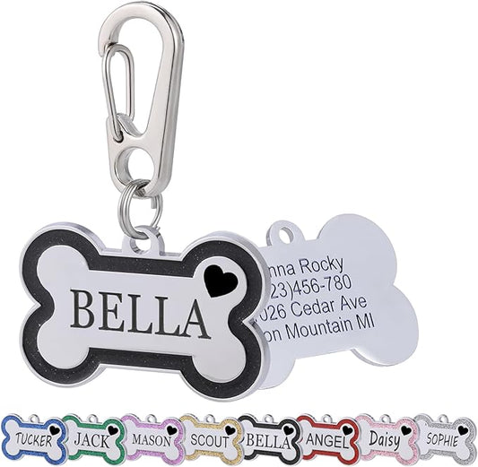 Personalized Dog Tags for Pets Deep Engraved Text and Cute Heart Icons by Aimeng