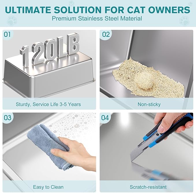 Stainless Steel Cat Litter Box, Metal Kitty Litter Box - Image 5