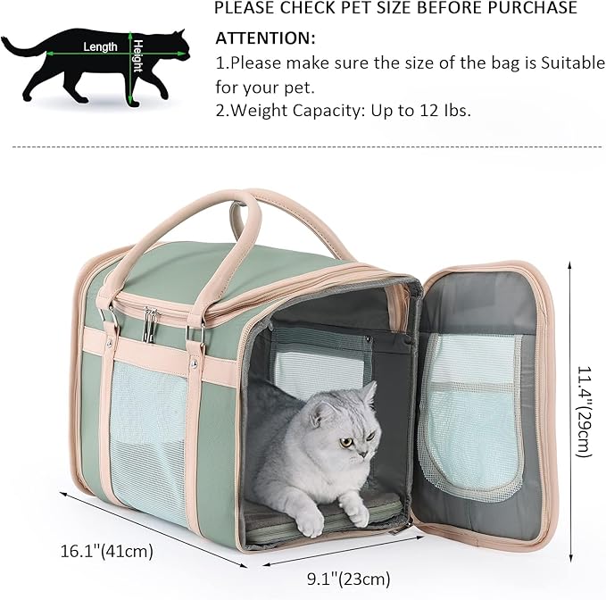 Luxury Mint Green PU Leather Pet Carrier Bag, Airline Compliant Portable Travel - Image 4