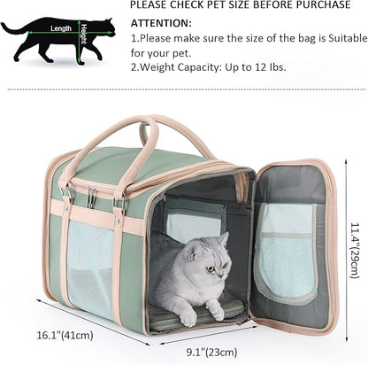 Luxury Mint Green PU Leather Pet Carrier Bag, Airline Compliant Portable Travel - Image 4