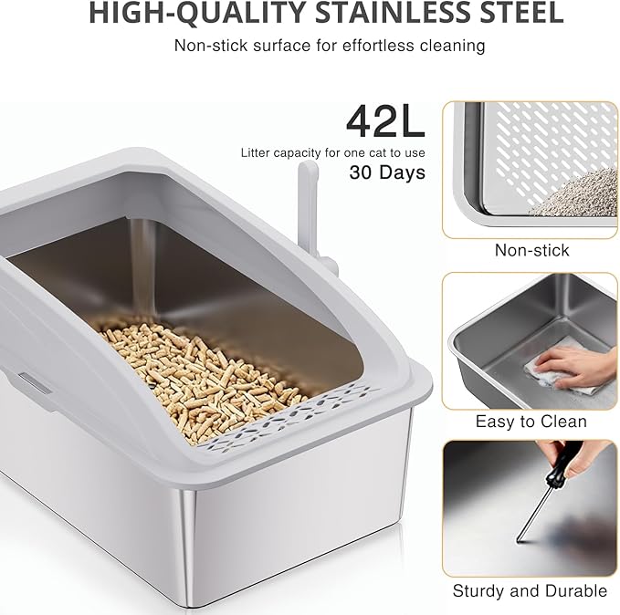 23.6"x15.7"x13.8" Stainless Steel Sifting Litter Box, XXL Sifting Cat Litter Box - Image 7