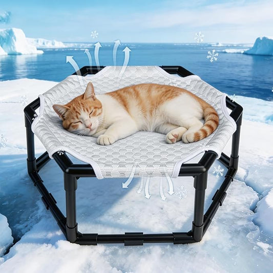 Elevated Cat Cooling Hammock Bed, Hexagonal Raised Cat Cot by Cherishelt