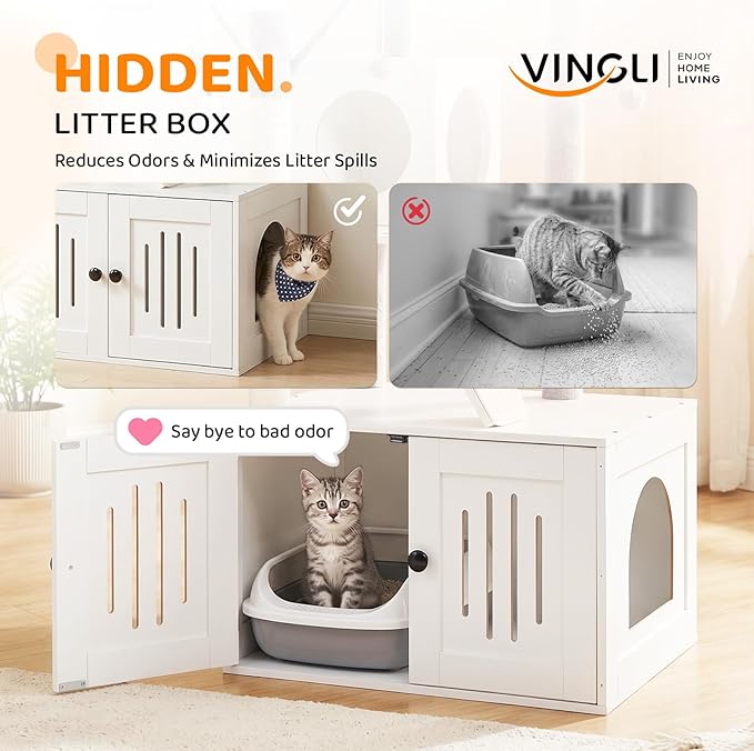 VINGLI Cat Tree Tower with Litter Box, Cat Tower wih Scratching Posts, Houses - Image 2