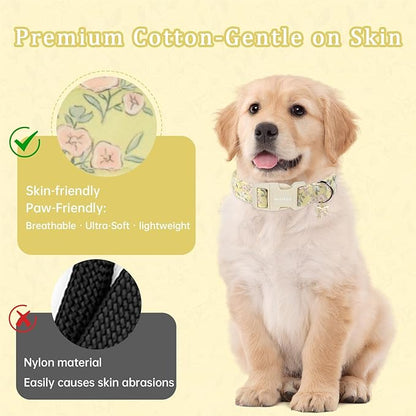 Spring Summer Dog Collar with Pink White Flowers, Adjustable Cotton Puppy - Image 3