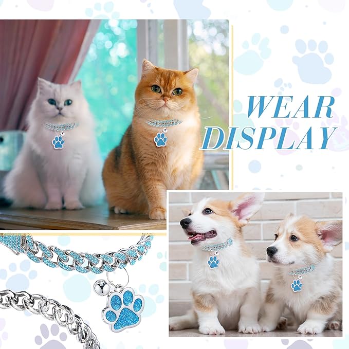 Hillban Cat Collar Diamond Chain Glitter Collar Walking Metal - Image 6