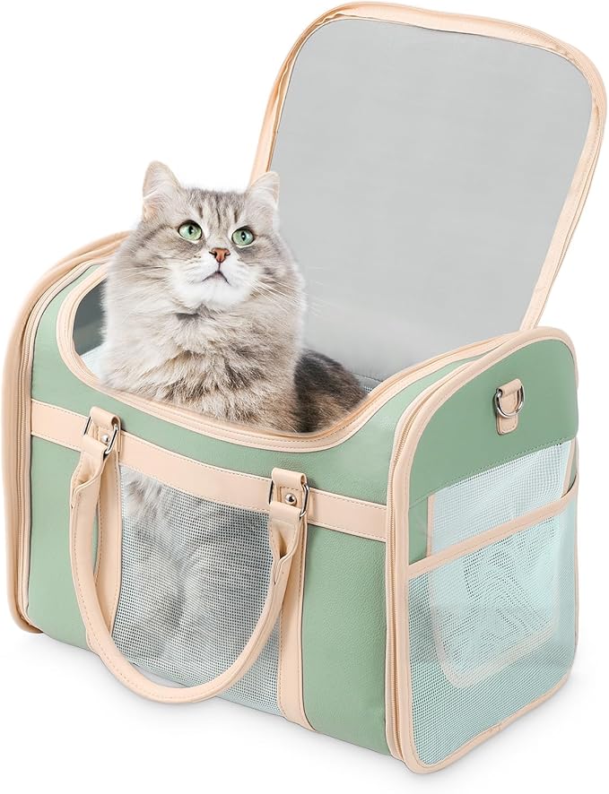 Luxury Mint Green PU Leather Pet Carrier Bag, Airline Compliant Portable Travel by Lilliella