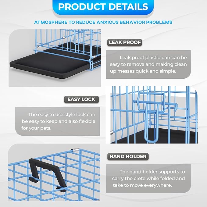 FDW Dog Crate for Small Dogs 18 Inch Folding Metal Wire Pet Cage Single Door - Image 5
