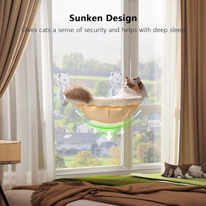 JUNSPOW Cat Window Perch Cordless, Foldable & Stable Cat Beds- Breathable Cat - Image 2