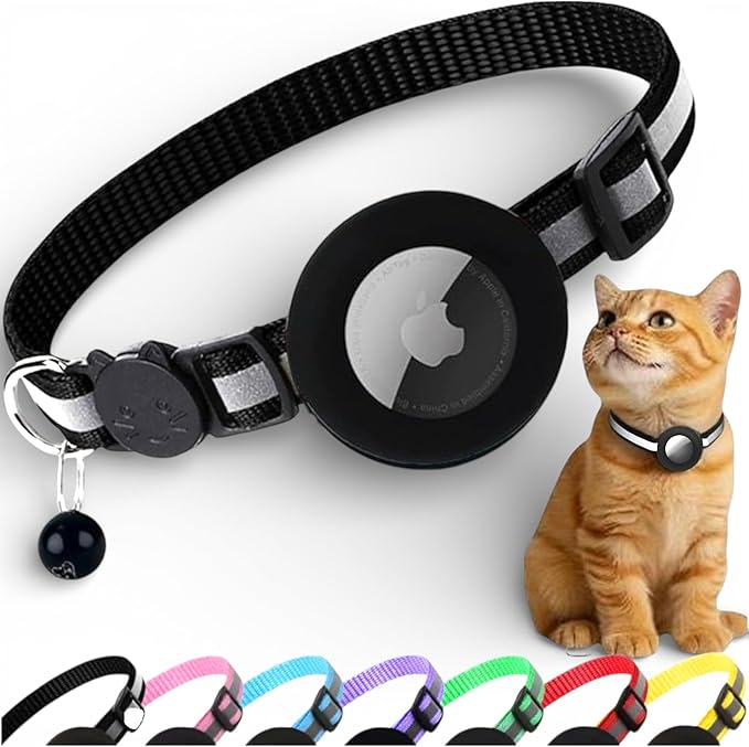 AirTag Cat Collar with AirTag Holder, Breakaway Reflective Cat Tracker Collar by AmazeGoods