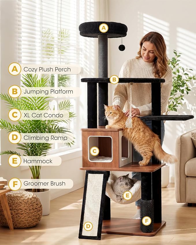 61" Modern Cat Tree Tower for Indoor Cats, Luxury Climbing Tower - Image 2