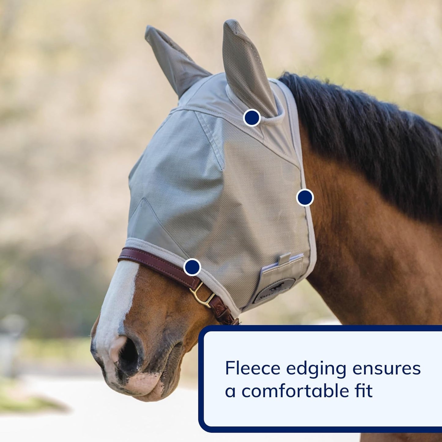 SmartEquine Fly Mask with UV Protection, Ears, and Mesh | Wide Secure Closure | UV Fly Mask for Horses (Cob)