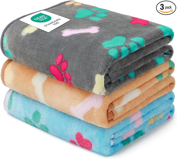 Luciphia 1 Pack 3 Blankets Fluffy Premium Fleece Pet Blanket Flannel Paw by luciphia