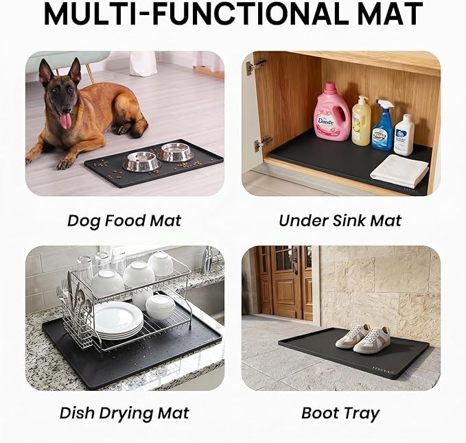YINEYA Silicone Dog & Cat Food Mat Waterproof 18" x 12", Raised Edge Dog Bowl - Image 7