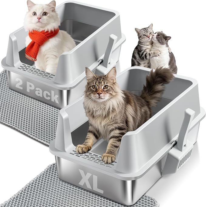 2PACK Stainless Steel Cat Litter Box by Nyutu