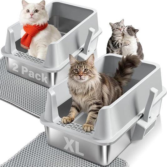 2PACK Stainless Steel Cat Litter Box by Nyutu