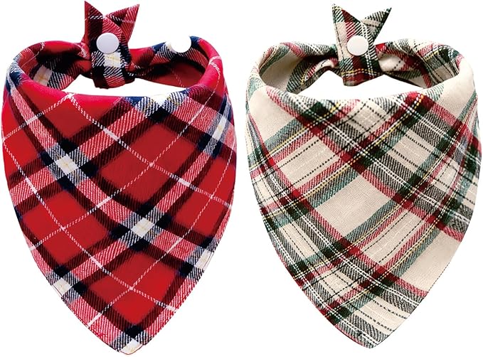 2PCS Dog Bandanas Plaid Two-Sided, Holiday Scarf, Stylish Triangle Dog Outfit by Unknown