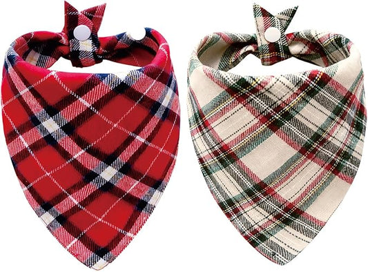 2PCS Dog Bandanas Plaid Two-Sided, Holiday Scarf, Stylish Triangle Dog Outfit by Unknown