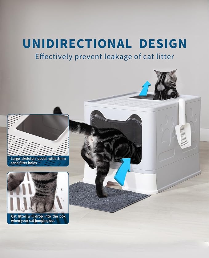 Medario Cat Litter Box with Litter Mat and Scoop, Large Covered Litter Box with - Image 2