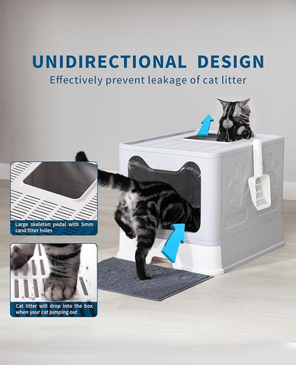 Medario Cat Litter Box with Litter Mat and Scoop, Large Covered Litter Box with - Image 2