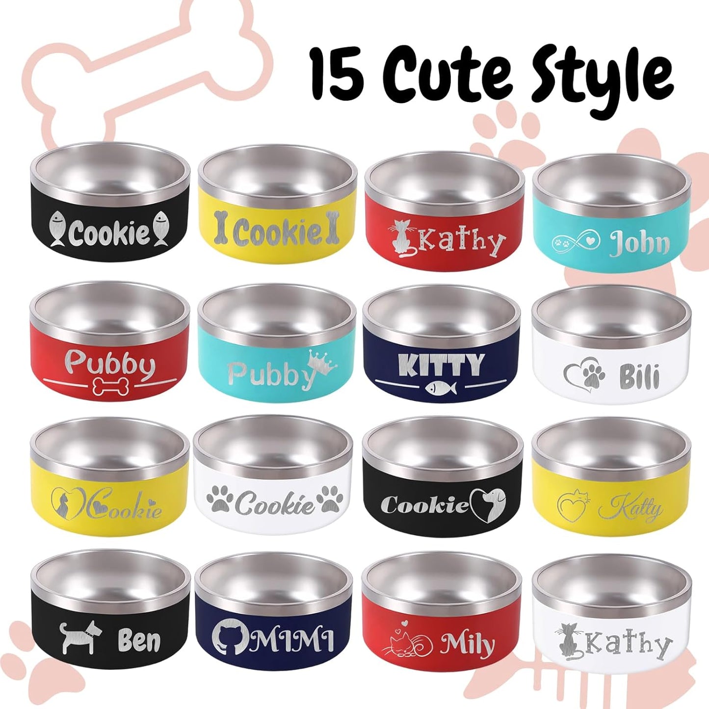 64OZ Personalized Dog Bowl Laser Engraved Custom Pet Name 18/32/42/64 oz No Slip Stainless Steel Insulated Bite-Resistant Food Water Dishes-Black