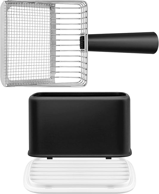 Metal Cat Litter Scoop with Holder, Heavy Duty Deep Sifter with Dual-Hole by Bedama