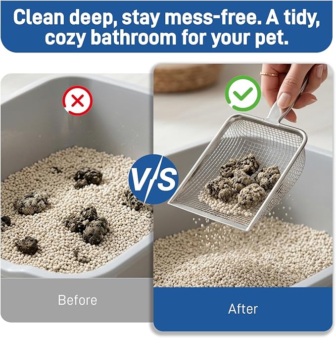 Metal Cat Litter Scoop with 3.8mm Mesh, Robust Stainless Steel Kitty Litter - Image 4