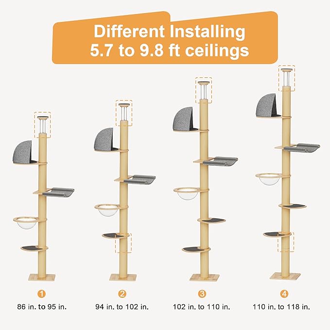 FUKUMARU Floor to Ceiling Cat Tree, 6 Level Adjustable Height Climbing Tower - Image 8