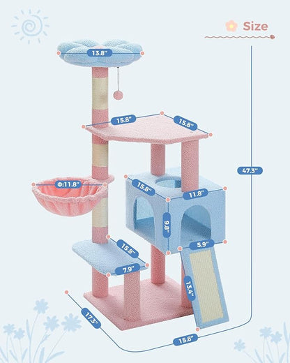 MUTTROS Flower Cat Tree 47.2" Multi-Level Cat Tower - Image 7