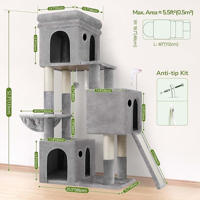 Globlazer 52in Cat Tower for Multiple Indoor Cats, Heavy Duty Multi-Level Cat - Image 6