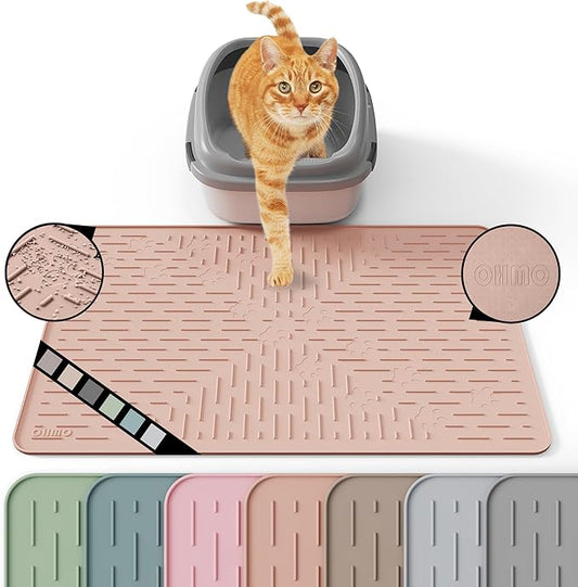 Cat Litter Mat Large Trapping Mat Premium Silicone Rubber 23.5x16 Coral by OHMO