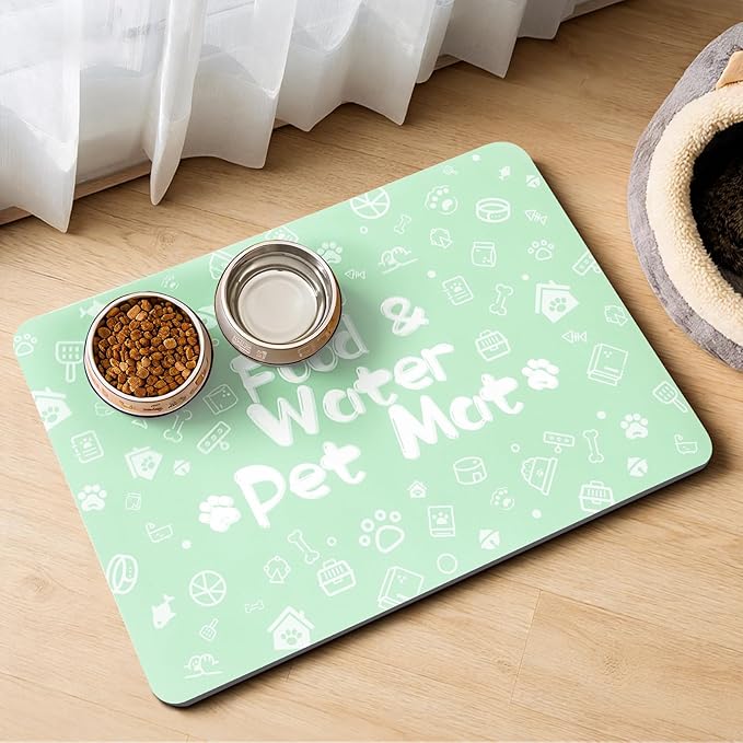 Pet Feeding Mat, Dog Cat Mat for Food and Water, Dog Bowl Waterproof Placemat by Kurcnis