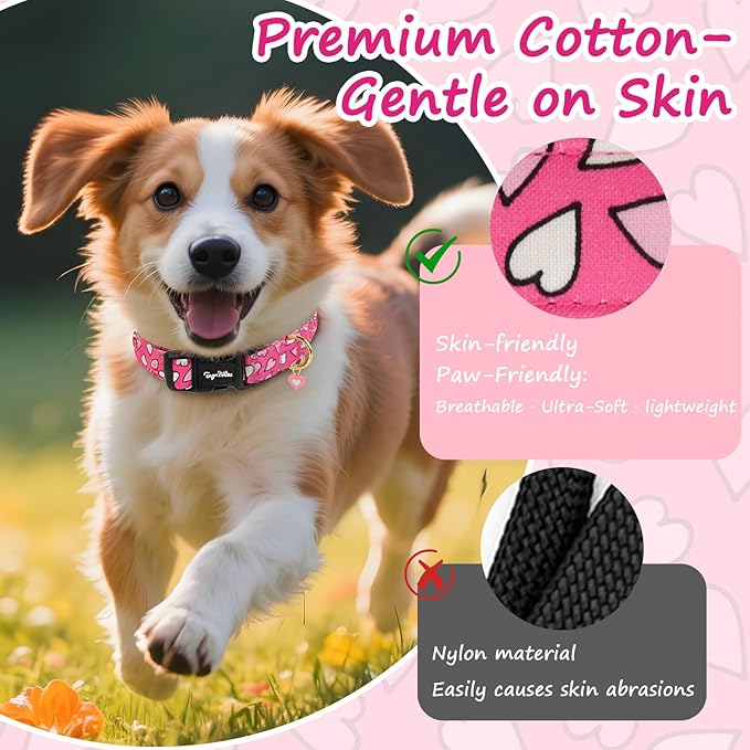 Valentines Dog Collar with Pink White Heart Pattern, Adjustable Puppy Collar - Image 4