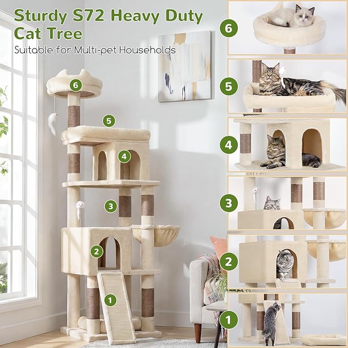Globlazer Heavy Duty Cat Trees for Large Cats, Sturdy 72in Maine Coon Cat Tree - Image 2