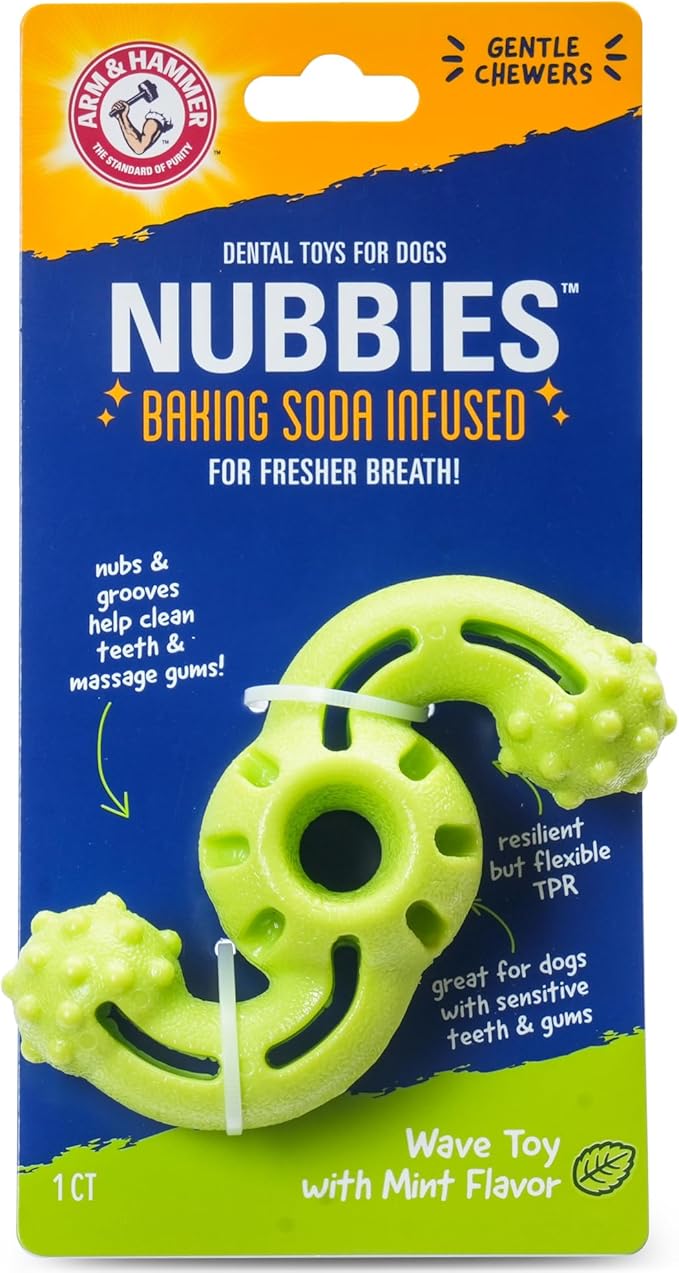 Arm & Hammer Nubbies Dog Dental Chew Toy, TPR Wave, Mint Flavor, by ArmHammer