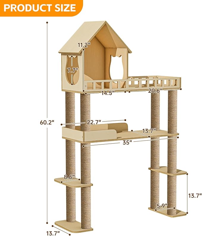 Wood Cat Tree for Automatic Litter Box, 60.2 Inch Tall Modern Cat Tree Tower - Image 2