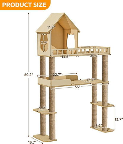 Wood Cat Tree for Automatic Litter Box, 60.2 Inch Tall Modern Cat Tree Tower - Image 2