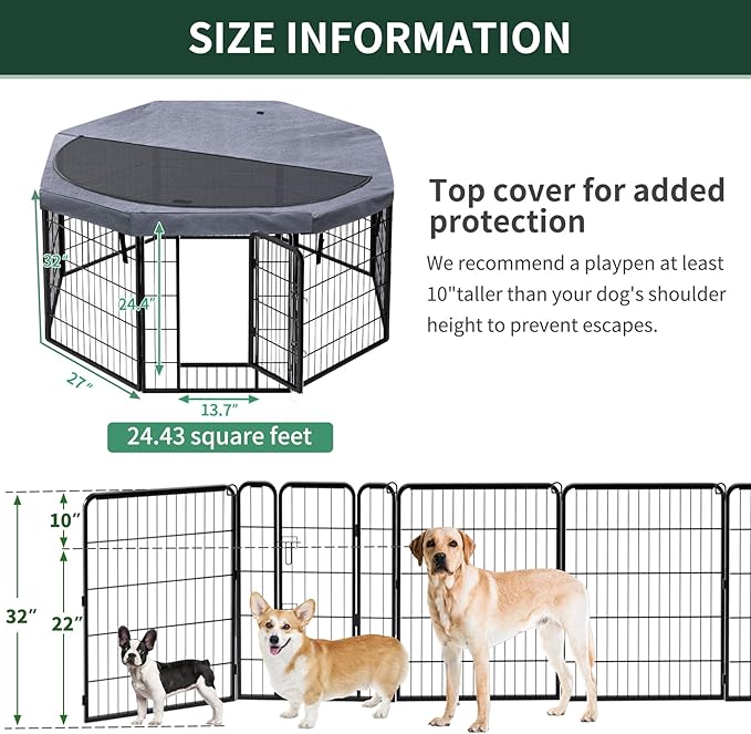 PETIME Dog Playpen, Metal Exercise Puppy Pen Heavy Duty Kennels Yard Fence - Image 3