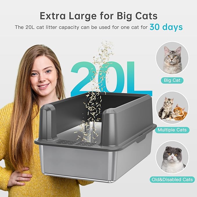 WoofiGo Enclosed Stainless Steel Cat Litter Box - Image 3