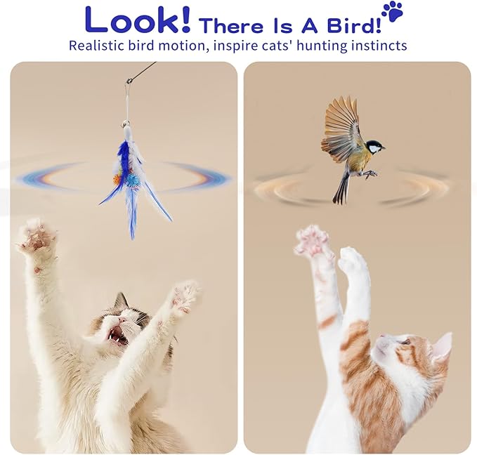 Pawaboo Feather Teaser Cat Toy, Interactive Feather Wand Cats Toy Flying - Image 4