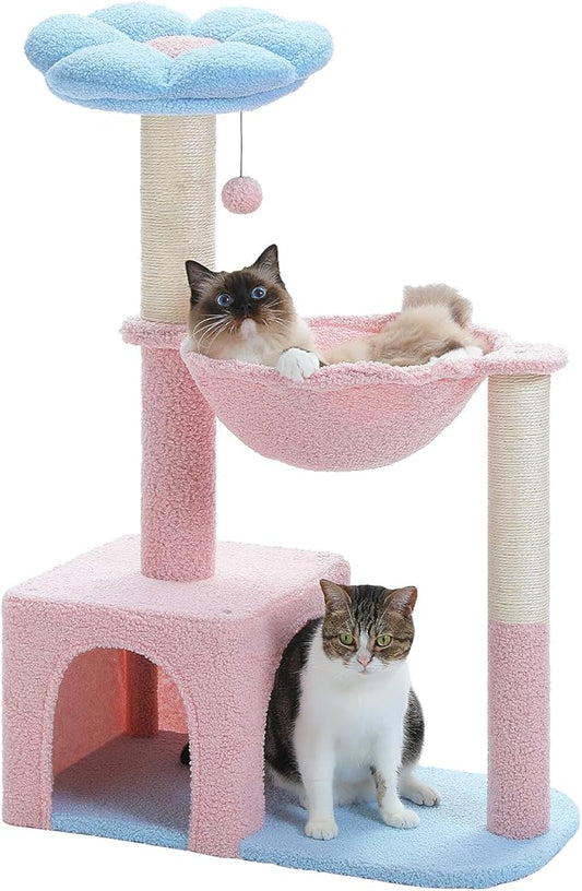 MUTTROS Flower Cat Tree with Large Metal Frame Hammock, Cat Condo with Blue Top by MUTTROS